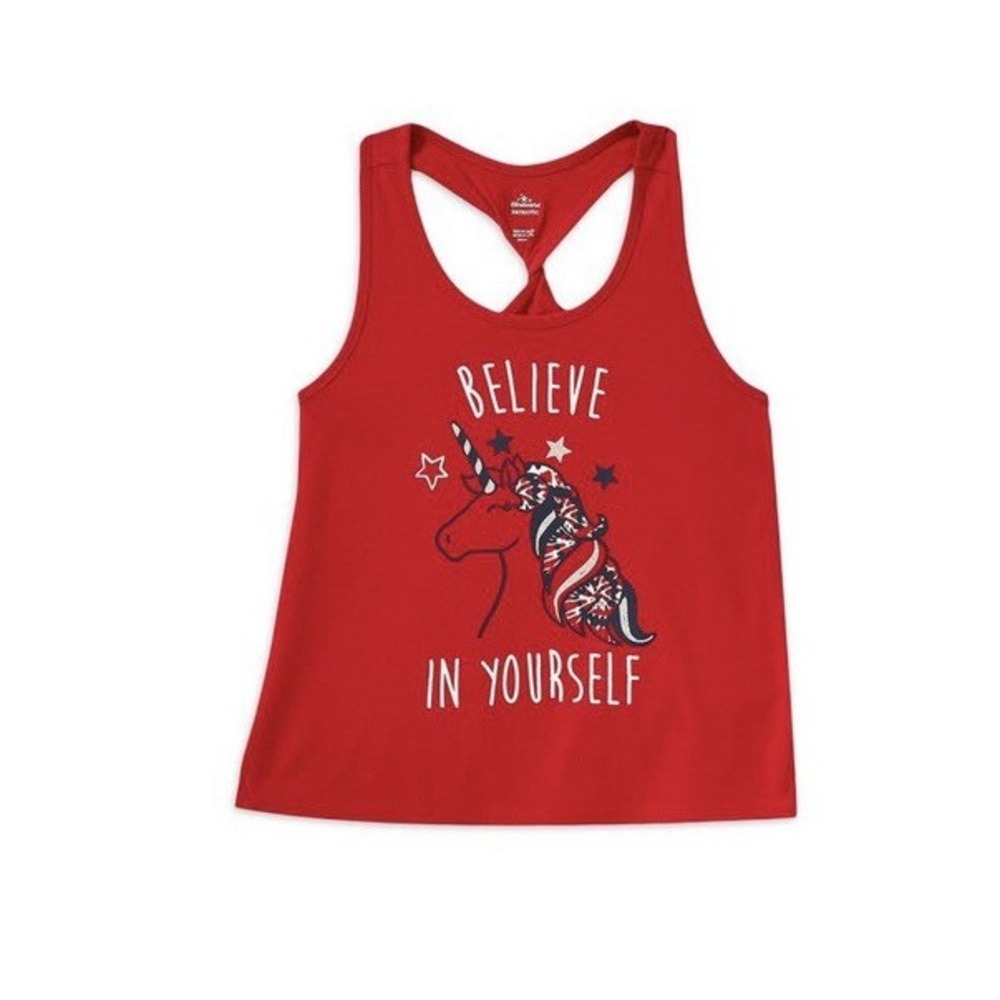 Way To Celebrate Girls Americana Believe Unicorn Twist Back Tank Large 10-12 New